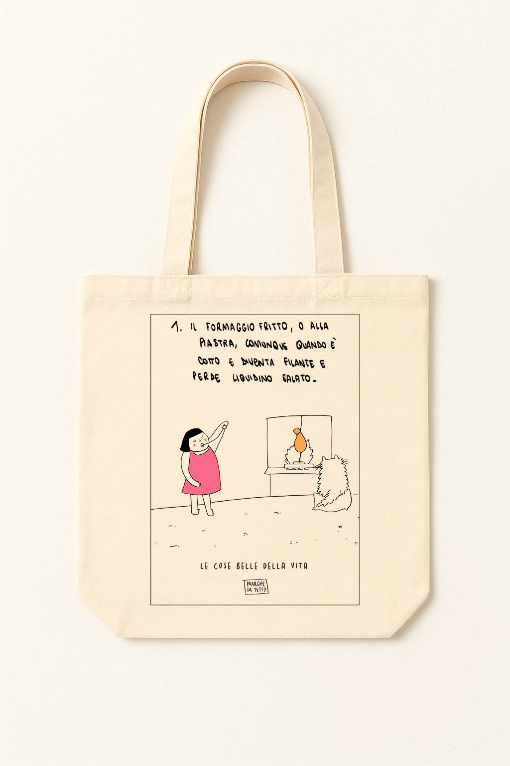 Lo bueno de la vida - 1. El queso frito o a la plancha, cuando está cocinado y se vuelve fibroso y pierde su líquido salado - bolsa de tela