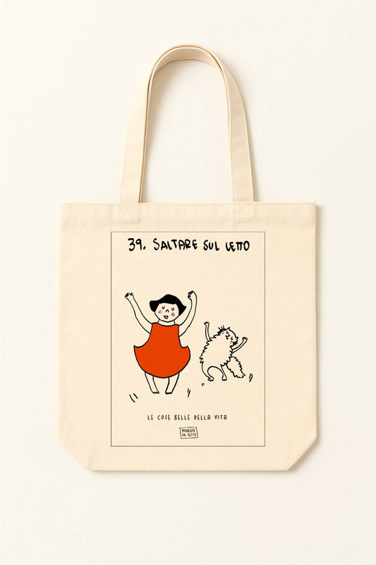 The beautiful things in life - 39. Jumping on the bed - tote bag