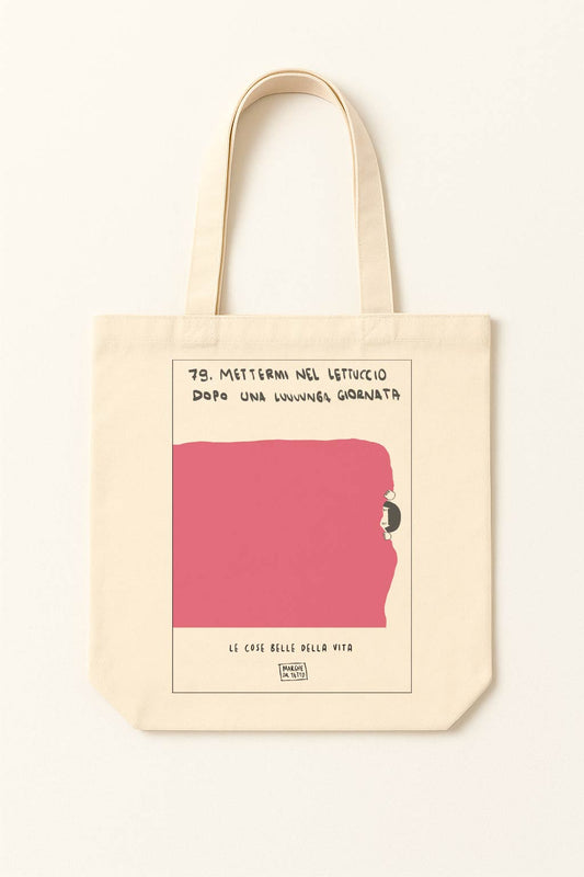 The beautiful things in life - 79. Getting into bed after a long day - tote bag