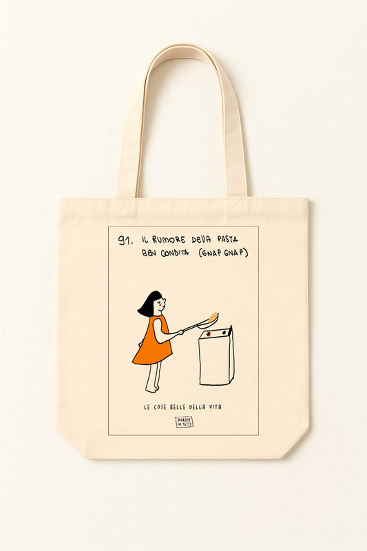 The beautiful things in life - 91. The sound of well-seasoned pasta (gnap gnap) - tote bag
